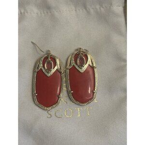 Kendra Scott Vintage Gold Darby Earrings Red Art Deco Western Style Dangle